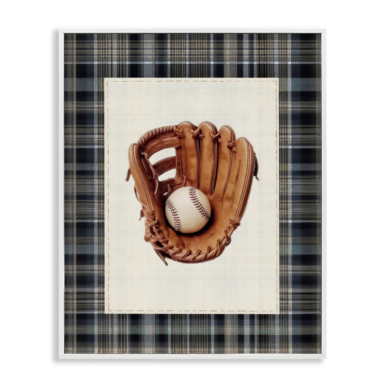 Stupell Industries Baseball Glove with Plaid Framed Giclee, design by Arlington Prints